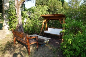 Balinese bench and table at La Condamine